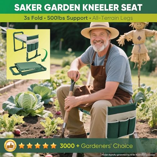 Saker Garden Kneeler and Seat Foldable Gardening Stool with Extendable Legs - size: Basic version