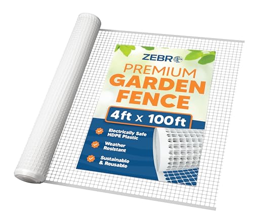 3/4" Square Mesh Plastic Fence Roll (4' x 100' - White) - Unobtrusive 4 Foot High Temporary Garden Fencing Netting to Protect Plants, Patio, Porch, Yards and Outdoor Spaces from Deer & Animals - color: White, size: 4' x 100'