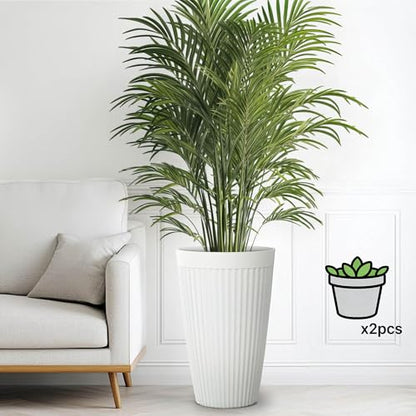 2-Pack 20" Matt White Resin Tall Planters with Fluted Texture - color: 20"h-white Ceramic