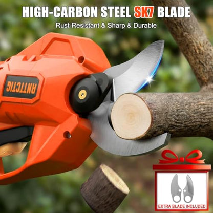 Electric Pruning Shears, 2.56-Inch Cut, 2 Batteries & Spare Blades - color: Orange