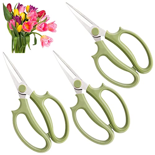 3Pcs Garden Flower Scissor,Floral Scissors Pruning Shears,Stainless Steel Flowers Scissors with Comfortable Grip Handles,Premium Garden Clippers for Flower Arrangement,Gardening Tool - style: Green