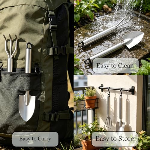 Garden Trowel, Mini Stainless Steel Hand Shovel Garden Rake 2 Pack - color: Mini Silver
