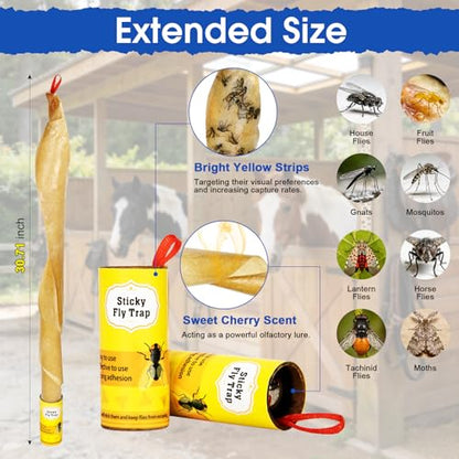 24 Pack Fly Strips Outdoor Indoor Hanging Fly Trap Sticky with Pins