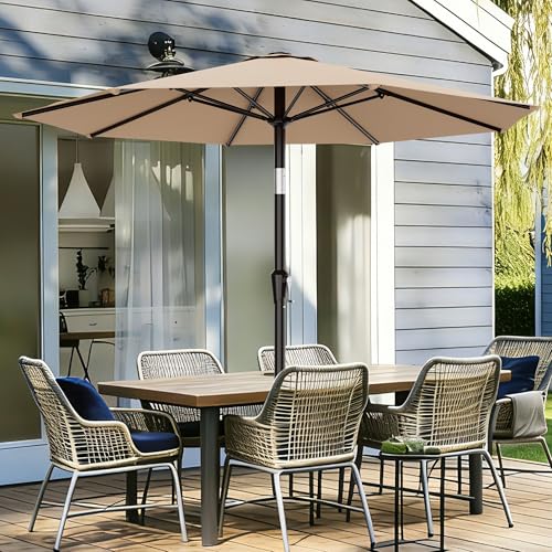 AreShark 9FT Outdoor Patio Umbrella with Tilt and Crank, Beige - color: Beige, size: 9ft