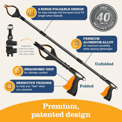 EZPIK Classic 40” Folding Grabber Reacher Tool with Dual Magnets, Heavy Duty Trash Picker Upper Grabber for Seniors & Disabled Users, Aluminum Pickup Tool for Everyday Reaching Aids (Black) - size: 40" Classic (Pack of 1) - Black