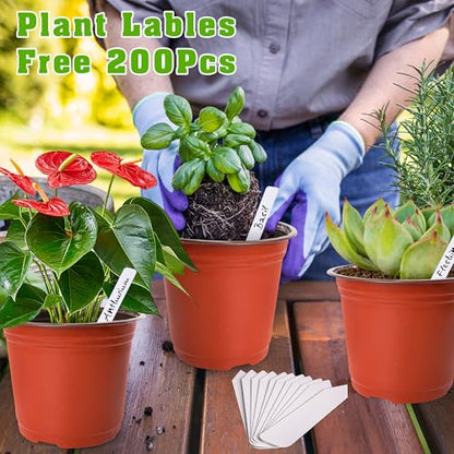 TDHDIKE 6" Plastic Plant Nursery Pots 200Pcs with 200 Labels - size: 6inch200
