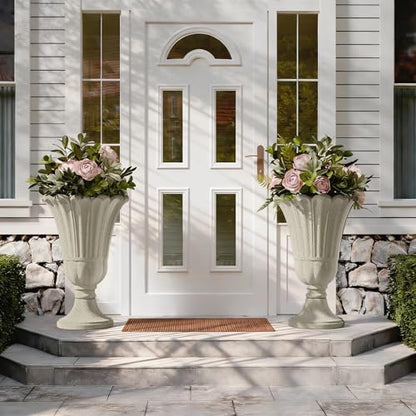 24" Tall Urn Planters for Outdoor Plants, Urns and Pedestal, Beige - color: Beige-sandblasting