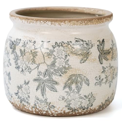 Dosayes Flower Pot,Vintage Ceramic Pot for Plant with Drainage Holes - color: Light Gray