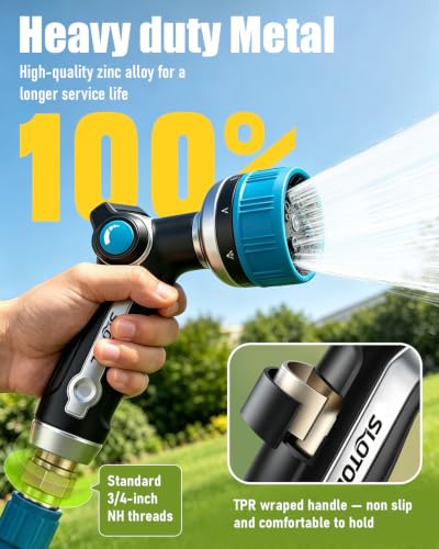 2 Pack Garden Hose Nozzle, Heavy Duty Metal Sprayer with Adjustable Spray Patterns, Easy Water Flow Control & Leak Proof Design