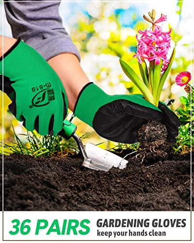 Honeydak 36 Pairs Garden Gloves Bulk for Men Women - color: Black, Green