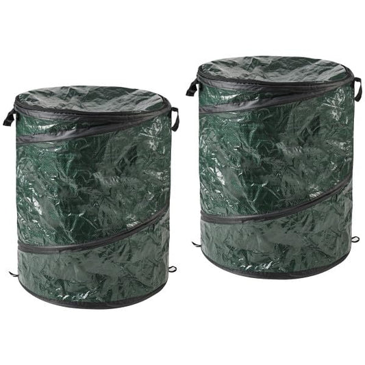 Collapsible Trash Can 2-Pack - Pop Up 44-Gallon Outdoor Garbage Cans with Zippered Lids - Recycle Bins for Camping or Parties by Wakeman (Green) - color: Green, size: 44 gallons