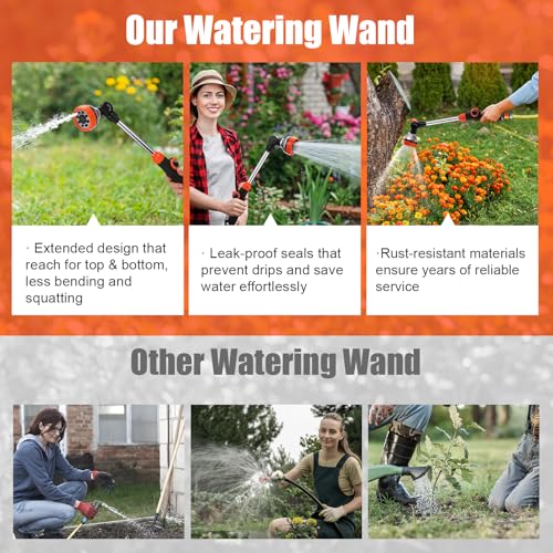 Hushee 2 Pack 18.5" Metal Watering Wand, 180° Swivel Garden Hose Nozzle with 8 Spray Patterns, Water Hose Wand with Thumb Control, Heavy Duty Sprayer Nozzle for Hanging Baskets Shrubs Plants Car