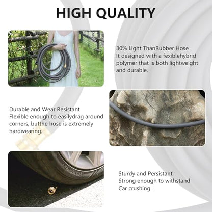 Garden Hose 5/8"x 100ft Brass Rubber Heavy Duty Water Hose 600 PSI Grey - color: Gray, size: 100FT