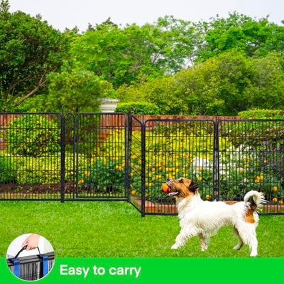 Dog Fence Outdoor for Yard, Garden Fencing 48 inch High, 8 Panels Total 17.7 Ft Garden Fence Animal Barrier, 21 in Wide Low Threshold Gate Dog Fence, Temporary Fencing for Yard Patio - size: 48''(H)-8panels-17.7ft(L) with door