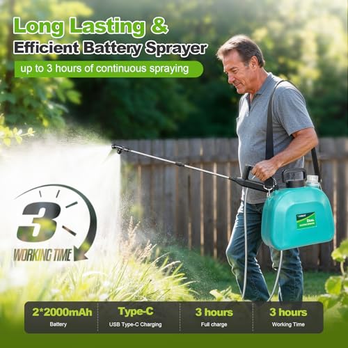 VAXMAY Battery Powered Sprayer 2 Gallon, Upgrade Electric Garden Sprayer with 3 Adjustable Speed, Battery Indicator, 4 Mist Nozzles, Rechargeable Handle, Retractable Wand, Shoulder Strap for Weed Lawn - color: Green