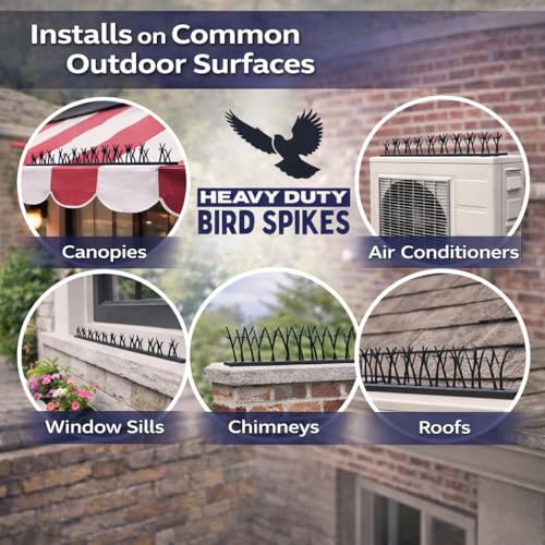 Heavy Duty Bird Spikes – Made in USA – Pigeon & Bird Deterrent for Ledges, Roofs, Fences & Window Sills – Durable Outdoor Anti-Roost Spikes – Humane Bird Control – No Glue Included (10 ft) - size: 10 ft