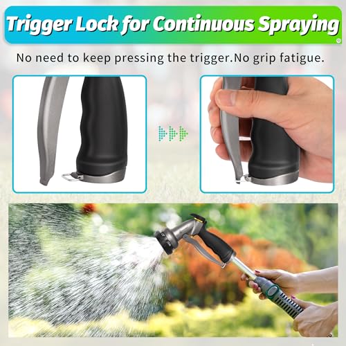AUTOMAN Garden Hose Nozzle - 7 Patterns Sprayer, 100% Metal High Pressure Spray Nozzle, Labor-Saving Design, Heavy Duty Water Hose Nozzle for Garden Watering, Car Washing, Window Cleaning,Pets Bathing - color: Metalic Silver