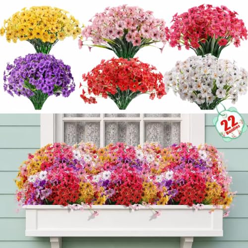 22 Pack Artificial Flowers for Outdoor Indoor Fake Plants(Multi-Colour) - color: Multi-colour, size: 22 Bundles