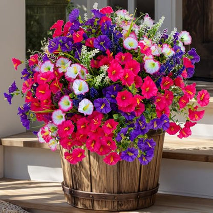 AXYLEX Artificial Morning Glory Outdoor, 16 Bundles Fake Flowers (Multi 3) - color: Multi16pcs - White+red Pink+purple+lavander