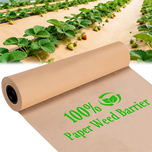 DECOHS 3 x 100 Ft Biodegradable Paper Weed Barrier- Heavy Duty Biodegradable Garden Bed Grass- Garden Paper Weed Control Barrier Weed Grass Blocker for Outdoor Garden Lawn - color: 3x100ft