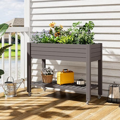 Elevated Raised Garden Bed with Wheels,Medium Gray-33.7" h - color: Medium Gray, size: 33.7"h
