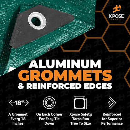 Heavy Duty Poly Tarp - 8' x 10' Bulk (12-Pack) - 10 Mil Thick Waterproof, UV Blocking Protective Cover - Reversible Green and Black - Laminated Coating - Grommets - by Xpose Safety - color: Green/Black, size: 8 Feet X 10 Feet (12pk)