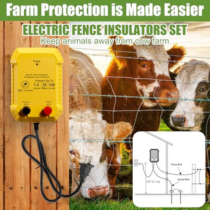 MorningRo Electric Fence Charger Kit 1J 25 Mile 250ft Wire 50 Insulators - style: 1 Joule