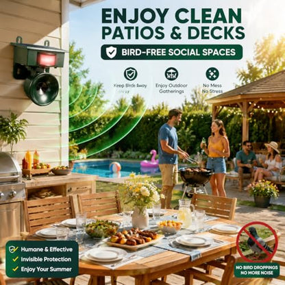 2026 Solar Ultrasonic Bird Repellent Devices Outdoor,Best Bird Deterrent for Pool,Pigeon Repellent for Balcony,Keep Crows Sparrows Starlings Out of Fruit Trees,Swimming Pool,Balcony,Patio,Roof