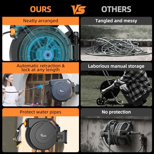 Retractable Garden Hose Reel 1/2 in x65 ft， Wall Mounted Hose Reel - color: Gray, size: 1/2"x65 ft