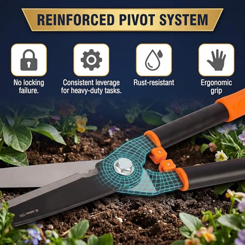 Hedge Shears for Trimming Shrubs - 23.8 Inch Manual Hedge Clippers Handheld with SK5 High Carbon Steel Blades, 59HRC Hard Chrome Plated Gardening Tools, 1.6lbs Lightweight for Women & Seniors