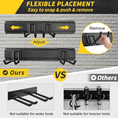 64 Inches Garage Storage, UUP Garage Organization Wall Mount Garden Tool Organizer, 620lbs Adjustable Metal Hooks, Yard Shed Rail Rack, Lawn Tool Holder for Hanging Rake Broom Mop Snowboard, Home Gift - size: 64" with 4 Panels & 10 Hooks
