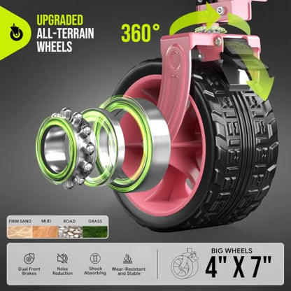 HIKEMOON 48'' Extra Large Collapsible Wagon with Big Wheels, 300L Pink - color: Pink