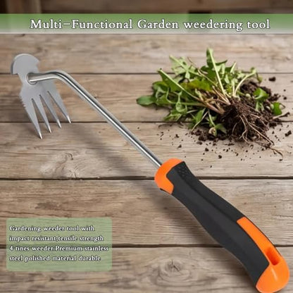 1 Pack Manual Garden Weeder Tool, Stainless Steel Weed Puller, Anti-Slip Rubber Handle Weed Remover for Lawn, Yard, Flower Beds & Outdoor Gardening