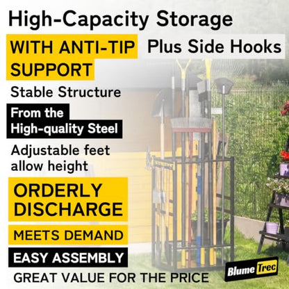 Garden Tool Organizer, Up 48 Long Handle Tool, Garage Storage and Organization with Side Hook for Broom/Rake/Shovel/T-Handle Tool, Heavy Duty Steel Outdoor Tool Rack,Yard Tool Stand for Shed
