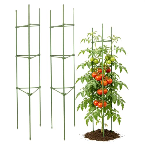 2-Pack 48 Inch Tomato Cages, Heavy Duty Adjustable Tomato Trellis & Plant Support for Garden, Steel Garden Trellis for Climbing Plants Indoor Outdoor