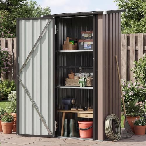 Aoxun Outdoor Storage Cabinet Shed with Floor, Small Vertical Cabinet - color: Brown, size: 3'x2'/Shelves