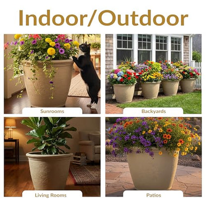 Sunnydaze Anjelica 20'' Large Plastic Planter Pot for Plants, Beige - color: Beige, size: 20 in