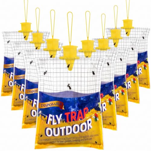 8 Big Fly Bags Outdoor Traps Hanging for Patio - Pre-Baited, Disposable - size: 8 Pack