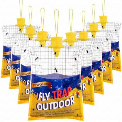 8 Big Fly Bags Outdoor Traps Hanging for Patio - Pre-Baited, Disposable - size: 8 Pack