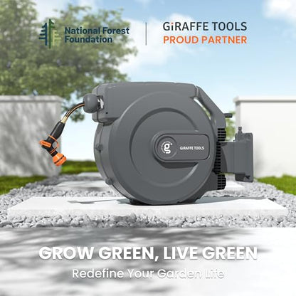 Giraffe Tools Retractable Garden Hose Reel 1/2 Inch x 155+5 ft and Hose Reel 1/2 Inch x 130 ft, Heavy Duty, Any Length Lock, Slow Return System, Wall Mounted and 180 Deg Swivel Bracket
