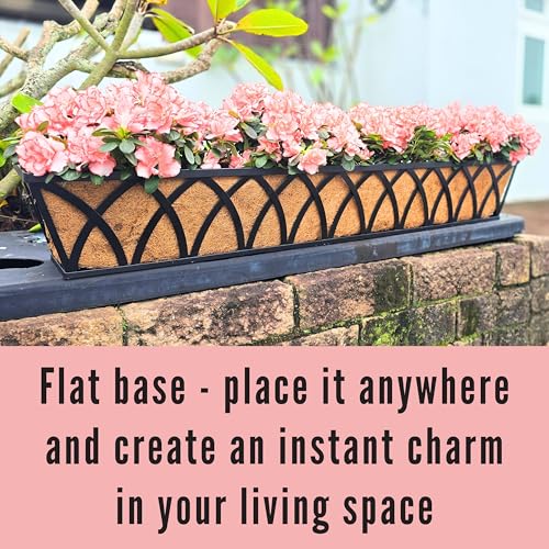 LaLaGreen Wall Planters (4 Pack, 48") Rectangular Black Metal Hanging Window Planter Box with Coco Liner, Flower Basket Plant Holder Attach House Outdoor Deck Railing Garden Patio Porch Balcony Fence - size: 48" (122cm) x 4 pack