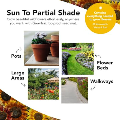 Growtrax Sunflower & Wildflower Seed Mat - 40 sqft Easy Plant and Grow with Eco-Friendly Bio Fabric Attracts Butterflies, Bees Blooms in Summer and Fall - Spring Mix Ideal for Gardens, Pots, Walkways - style: Sunflower Mix