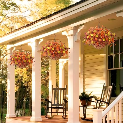 INQCMY Artificial Flowers for Outdoors Fall Hanging Baskets UV Resistant - color: K Orange Brown Yellow