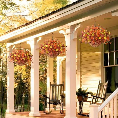 INQCMY Artificial Flowers for Outdoors Fall Hanging Baskets UV Resistant - color: K Orange Brown Yellow