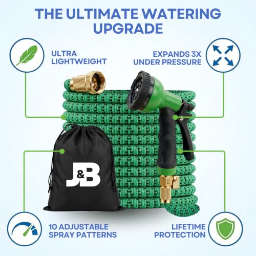 J&B XpandaHose 75ft Expandable Garden Hose, Lightweight, Brass Connectors - color: Green/Black, size: 75ft