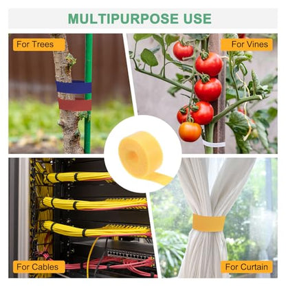 M METERXITY 1-Roll Garden Plant Tape, 33 ft x 0.4 in Garden Hook and Loop Plant Ties Multi-Purpose Use Adjustable and Reusable Twist Wire Tape for Plants/Flowers/Vines [Yellow] - color: Yellow, size: 33 ft x 0.4 in