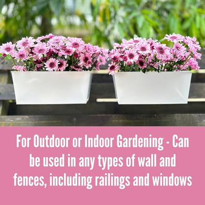 LaLaGreen Large Planter Box (16 in, 2 Pack) White Metal Window Flower Pots - size: 16"(41cm) x 2 pack