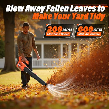 MAXLANDER 20V 13" Electric Lawn Mower & 12" Weed Wacker& Leaf Blower Combo - color: Orange
