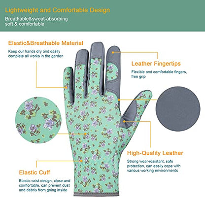 Bamllum Gardening Gloves for Women, Leather Garden Gloves - color: Green