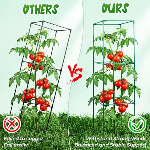 Frienda 3 Pack Square Tomato Cages with 3 Pcs Zippered Plant Netting Covers, 48.5 in Adjustable 3-Tier Tomato Plants Trellis, Drawstring Plant Protection for Climbing Vegetables, Fruit, Flowers